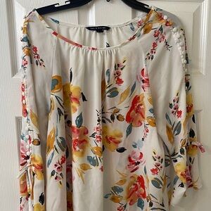 Zac & Rachel Floral Blouse - Cream with Red and Yellow Accents